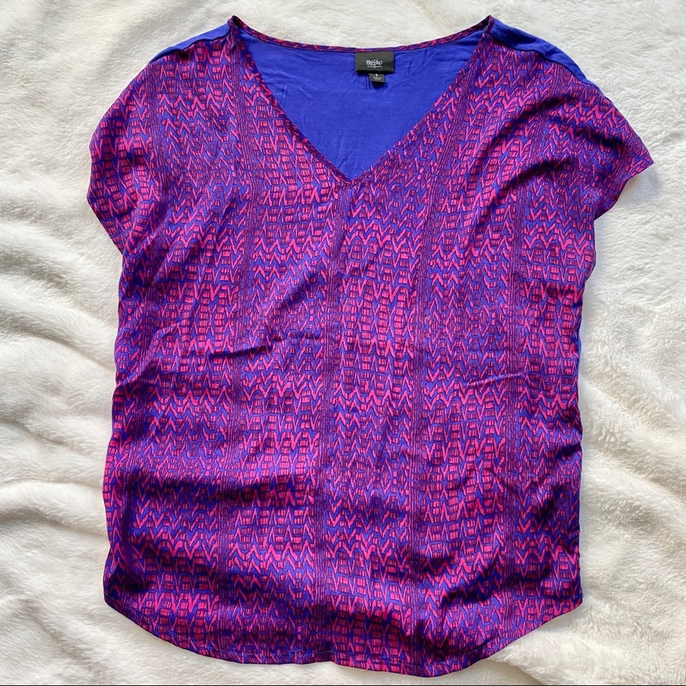 Mossimo Tribal Print V-Neck Blouse Pink Blue Size Small